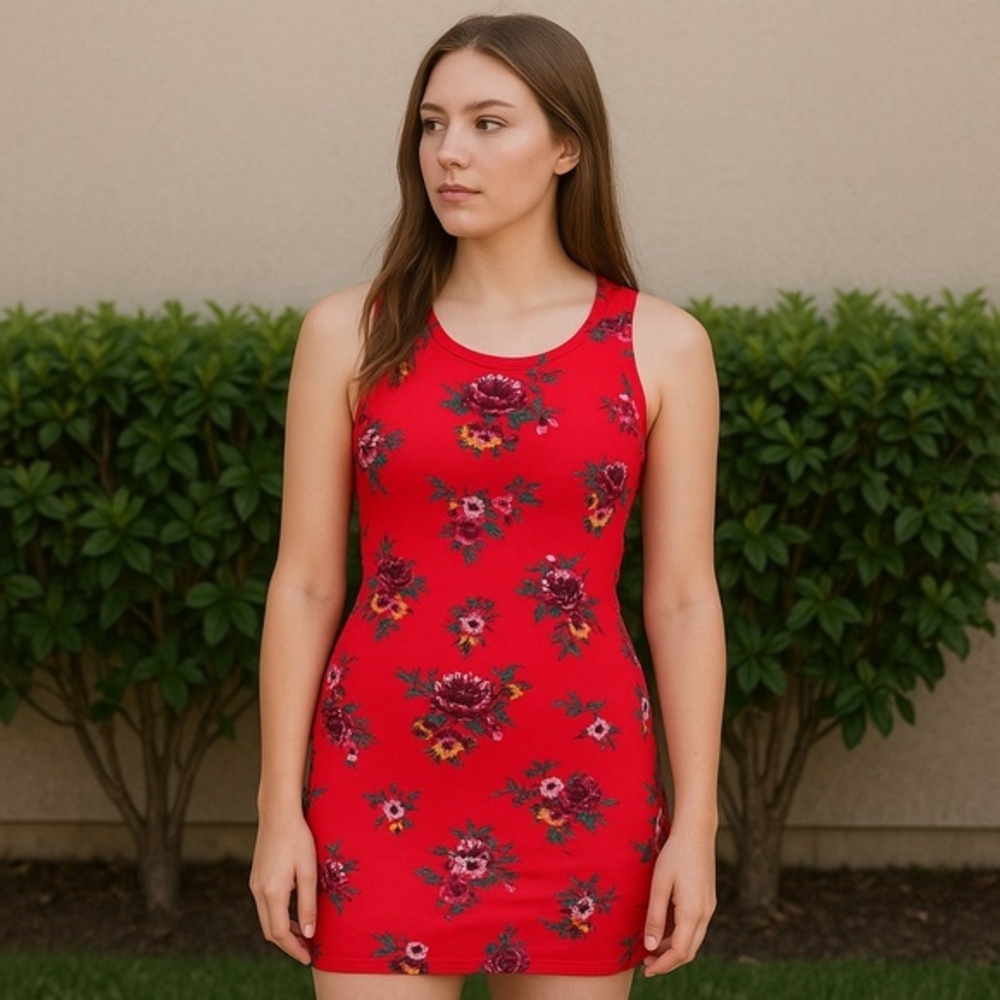 J for Justify Red Floral Bodycon Mini Dress Size M Y2K Grunge Coquette